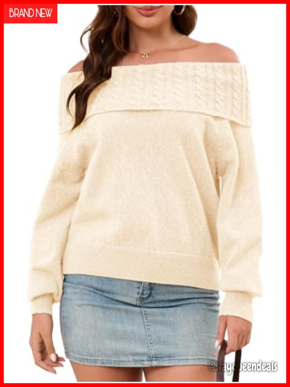 Off Shoulder Sweater Batwing Sleeve Loose Knit Pullover Jumper